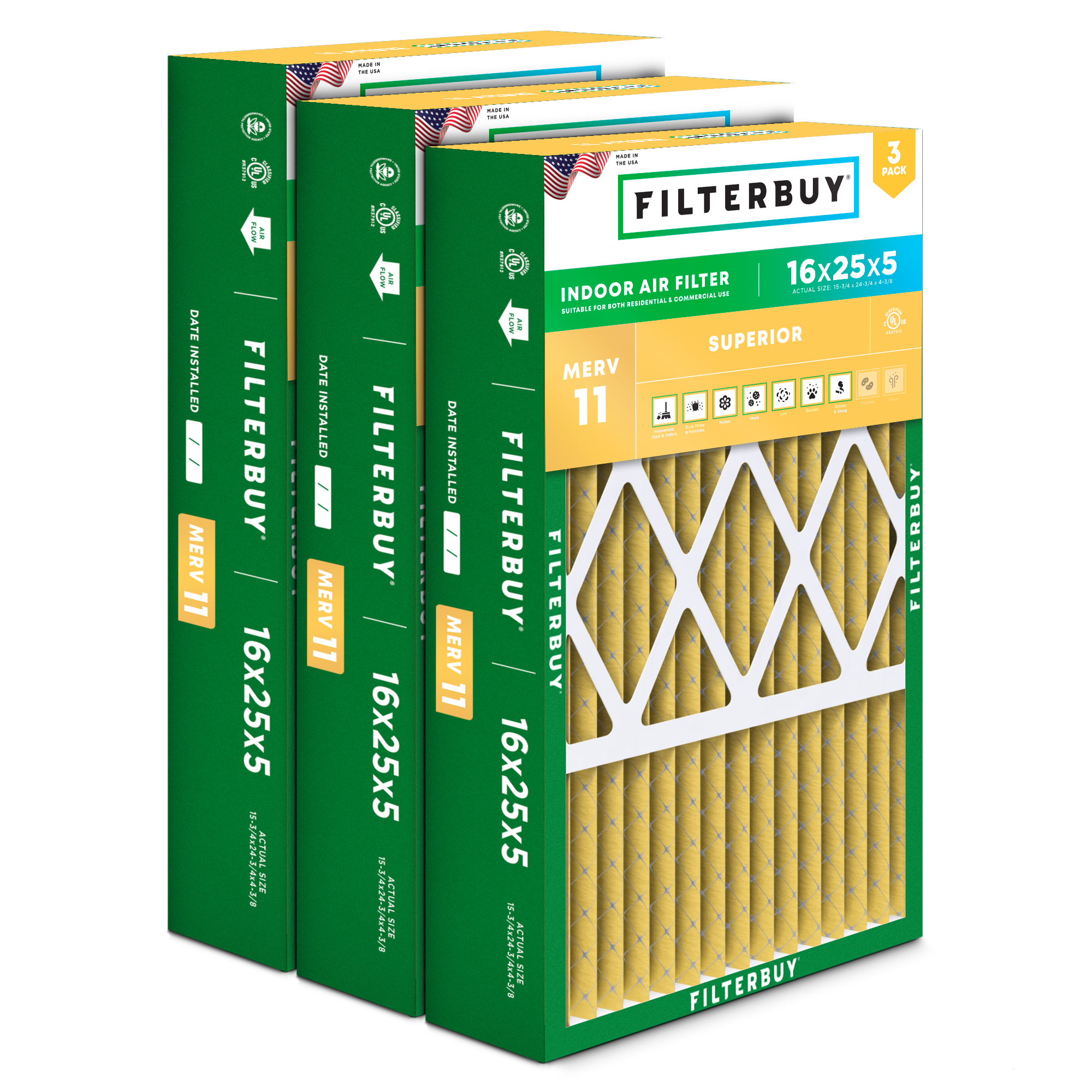 Filterbuy 16 In. X 25 In. X 5 In. MERV 13  FPR 10  Health Defense Pleated Hvac Ac Furnace Air Filters For Air Bear More 1 Pack Abr16x25x5m13pk1 New - Foto 9