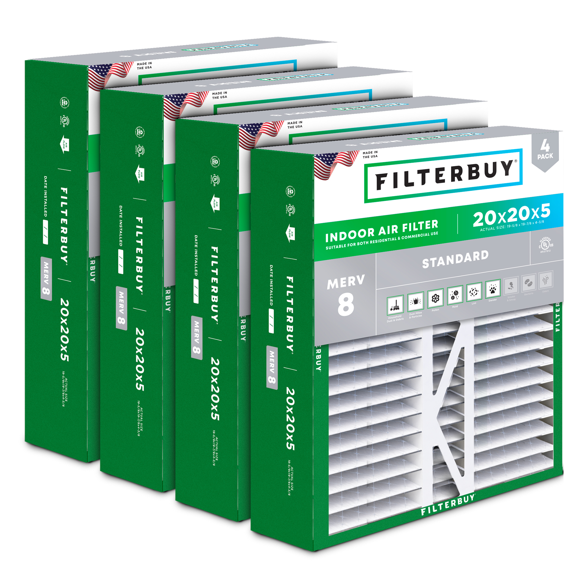 Filterbuy 20 In. X 20 In. X 5 In. MERV 8 (FPR 5) Dust Defense Pleated HVAC AC Furnace Air Filters For Honeywell (4-Pack) HRF20x20x5M8pk4 - The Home Depot - Foto 3