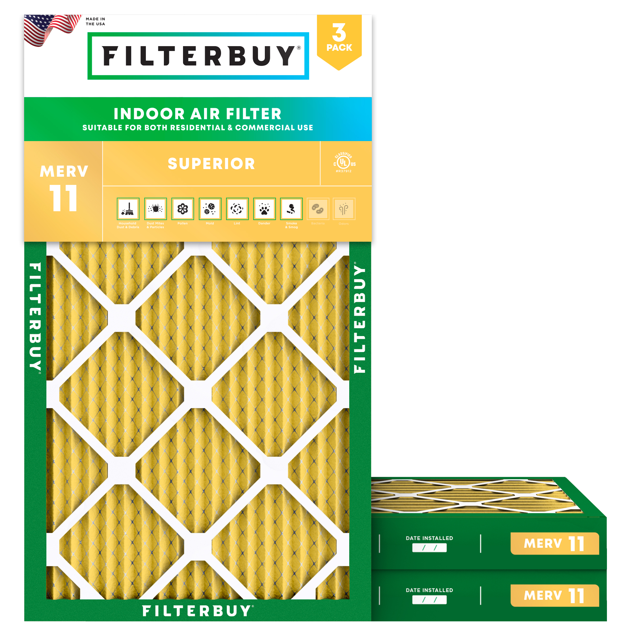 thumbnail image 2 of Nordic Pure 16x25x2 (15 1/2 X 24 1/2 X 1 3/4) Pleated MERV 12 Air Filters 3 Pack - Replacement 2 of 13